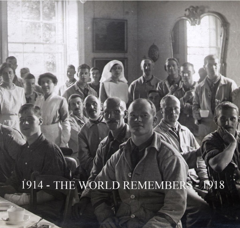 Promo image for The World Remembers featuring a black and white image of soldiers and nurses from WWI